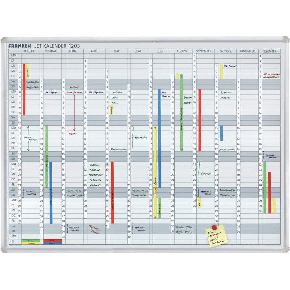 Jahresplaner JetKalender, Planungstafel, 12 Monate, 1200 x 900 mm, hellgrau FRANKEN JK1203