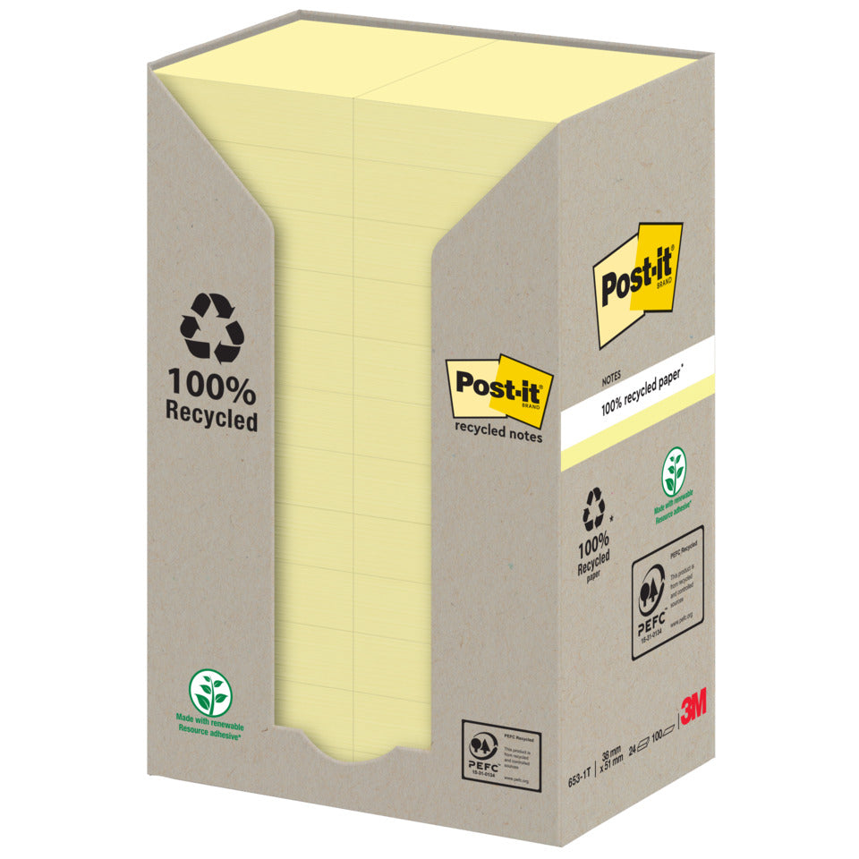 Haftnotiz Recycling Notes, 51 x 38 mm, gelb, 24 x 100 Blatt POST-IT 653-1T POST-IT 653-1T   38x51mm