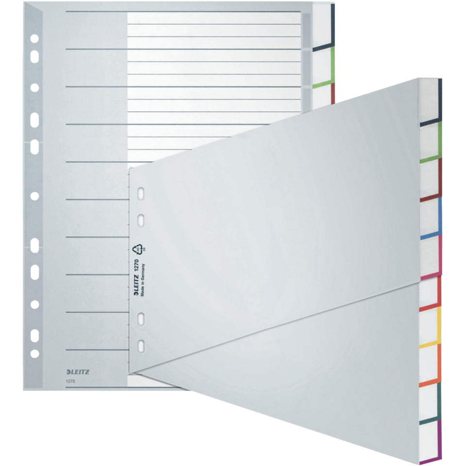 Plastikregister Blanko, A4, schräg, PP, 10 Blatt, grau LEITZ 12700000 LEITZ 12700000 Plastik schräg