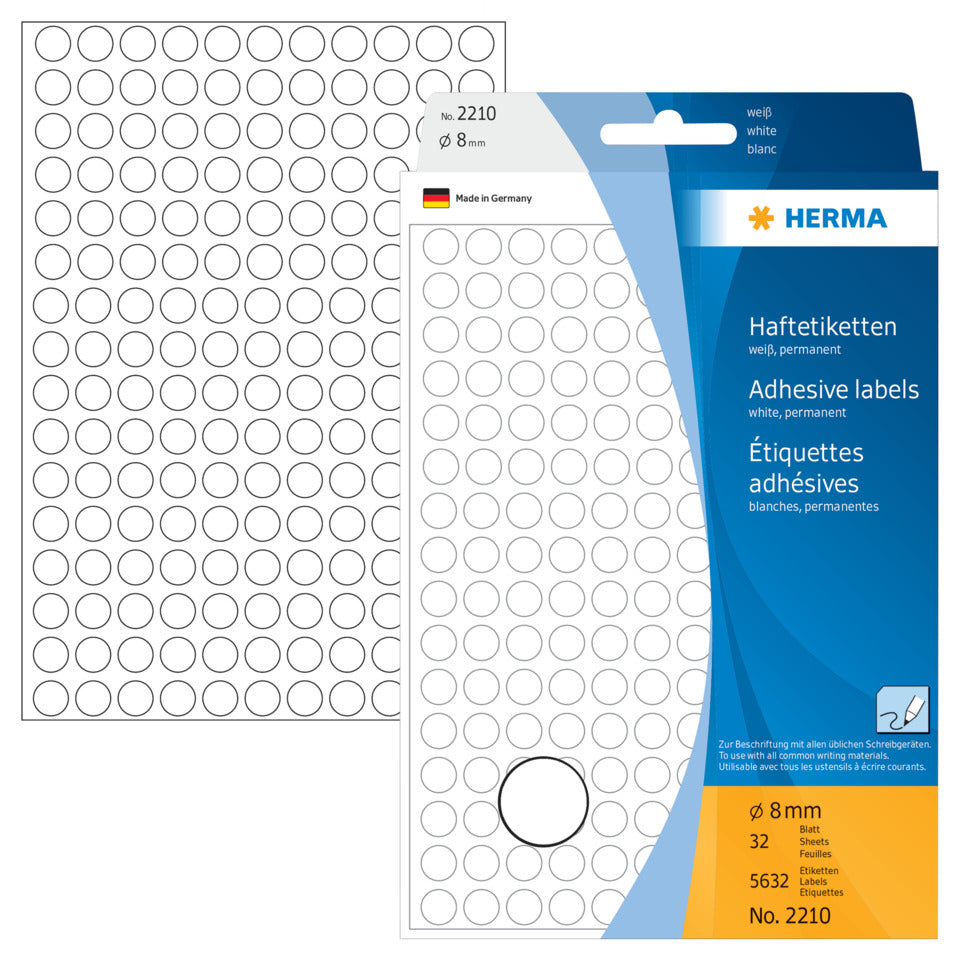 Etiketten permanent, Ø8mm, 5632 Stück, weiß HERMA 2210 HERMA 2210 Farbpunkte