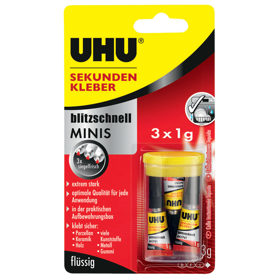 Sekundenkleber blitzschnell MINIS, Aufbewahrungsbox mit 3x1g UHU 45415 UHU 45415 blitzschnell