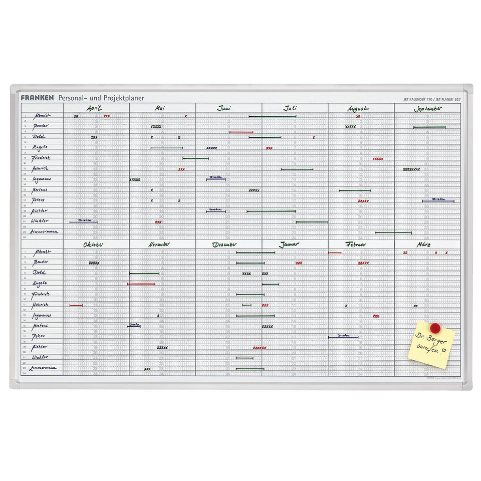 Planungstafel JetKalender, 24 Positionen, 900 x 600 mm, hellgrau FRANKEN JK710
