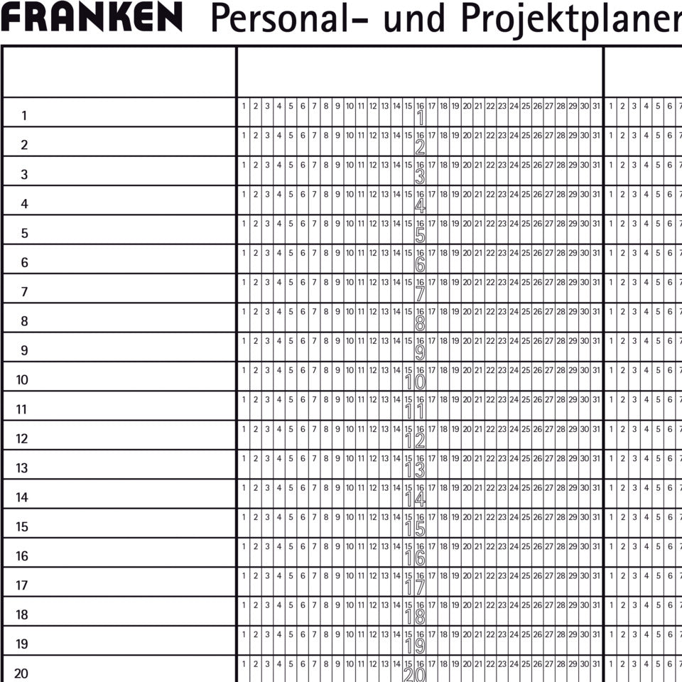 Planungstafel JetKalender, 24 Positionen, 900 x 600 mm, hellgrau FRANKEN JK710