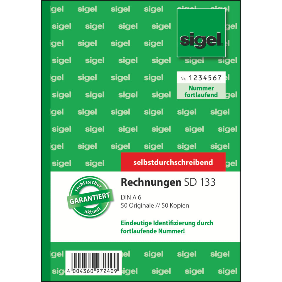 Rechnung, A6, 2x40 Blatt SIGEL SD133 SIGEL SD133 fortlfd. num.