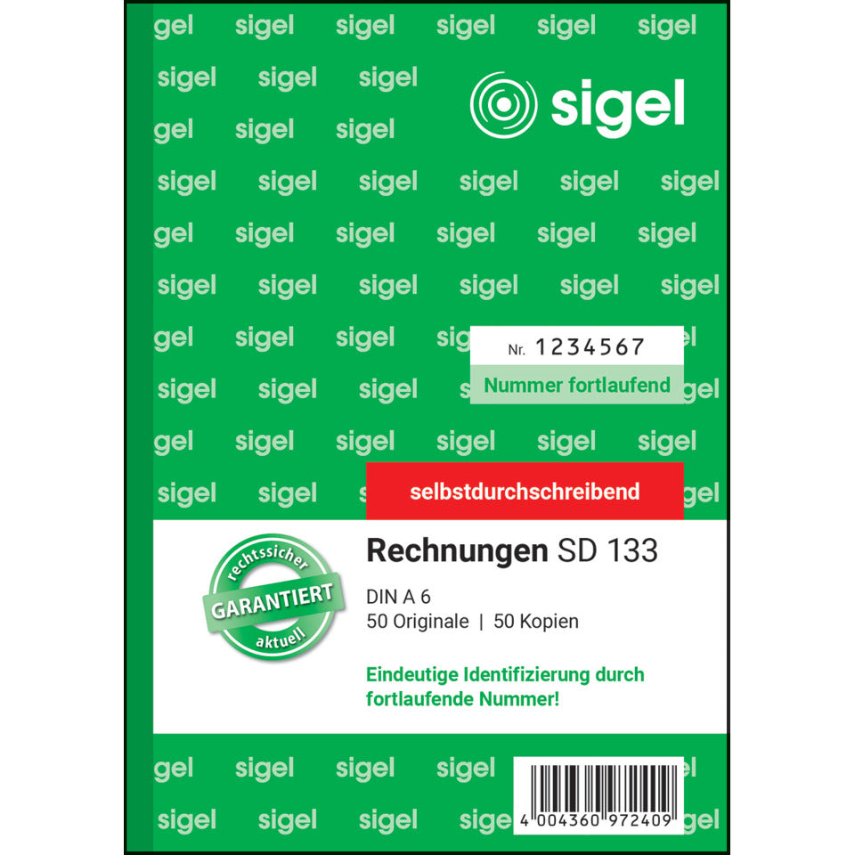 Rechnung, A6, 2x40 Blatt SIGEL SD133 SIGEL SD133 fortlfd. num.