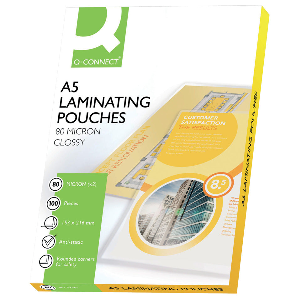 Laminierhülle, A5, 2 x 80 µm, glänzend, 100 Stück Q-CONNECT KF04106