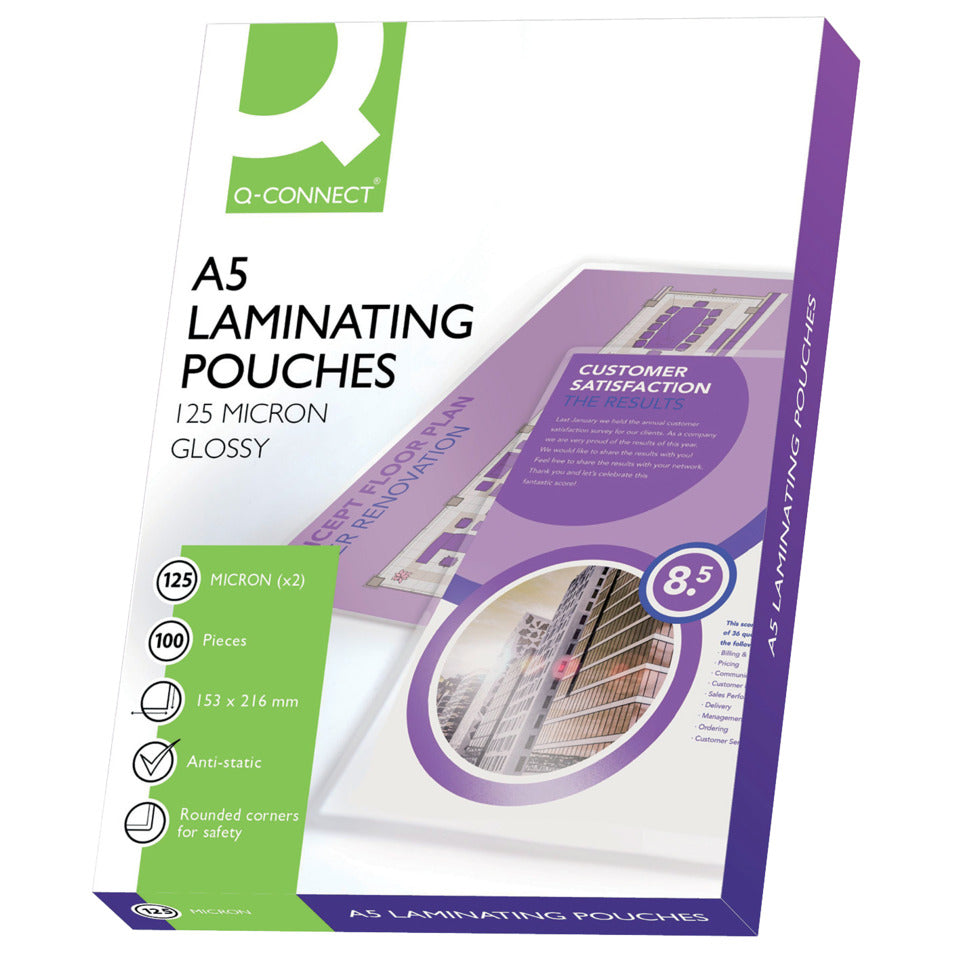 Laminierhülle, A5, 2 x 125 µm, glänzend, 100 Stück Q-CONNECT KF04108