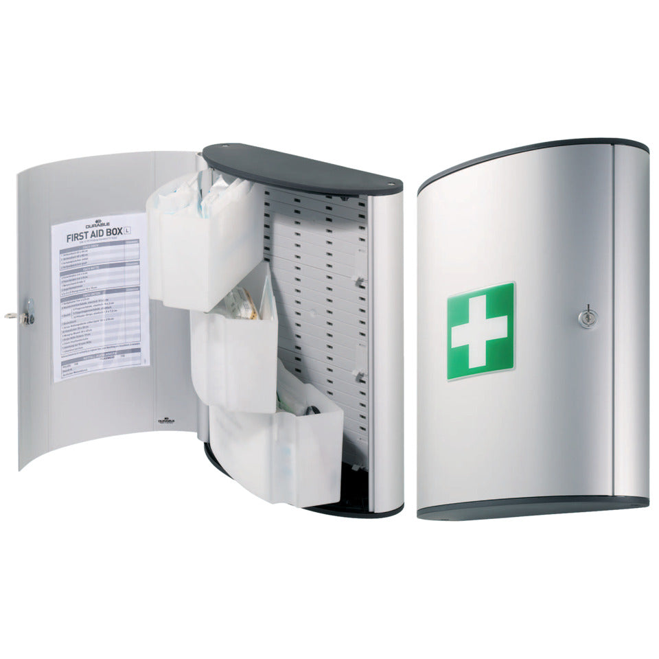 Erste Hilfe Kasten FIRST AID SET L, gefüllt, 302 x 118 x 400 mm, metallic silber DURABLE 1974 23 DURABLE 1974 23 ALU