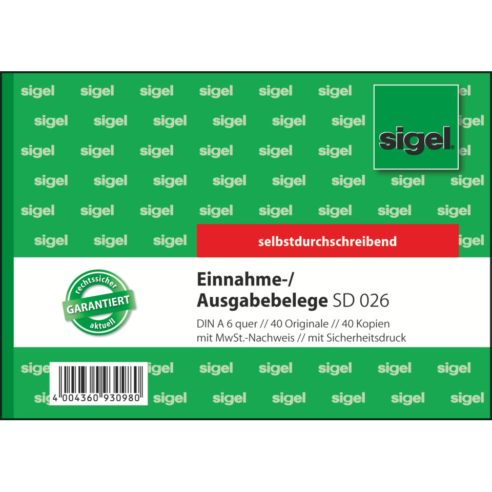 Ausgabe/Einnahmebeleg, A6, 2x40 Blatt SIGEL SD026 SIGEL SD026 SD
