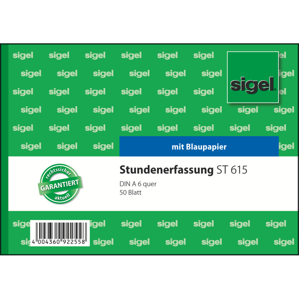 Stundenerfassung, A6, 50 Blatt SIGEL ST615