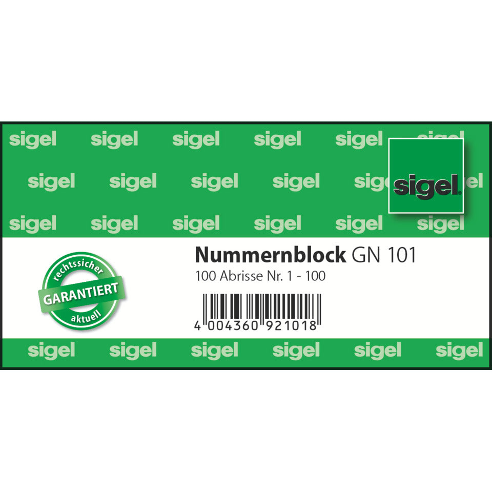 Garderobennummernblock 1-100, 100 Blatt, sortiert SIGEL GN101 SIGEL GN101 1-100 100Bl