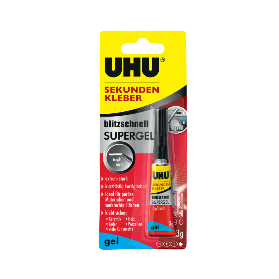 Sekundenkleber blitzschnell SUPERGEL, Tube mit 3 g UHU 48790 UHU 48790 blitzschnell Blister