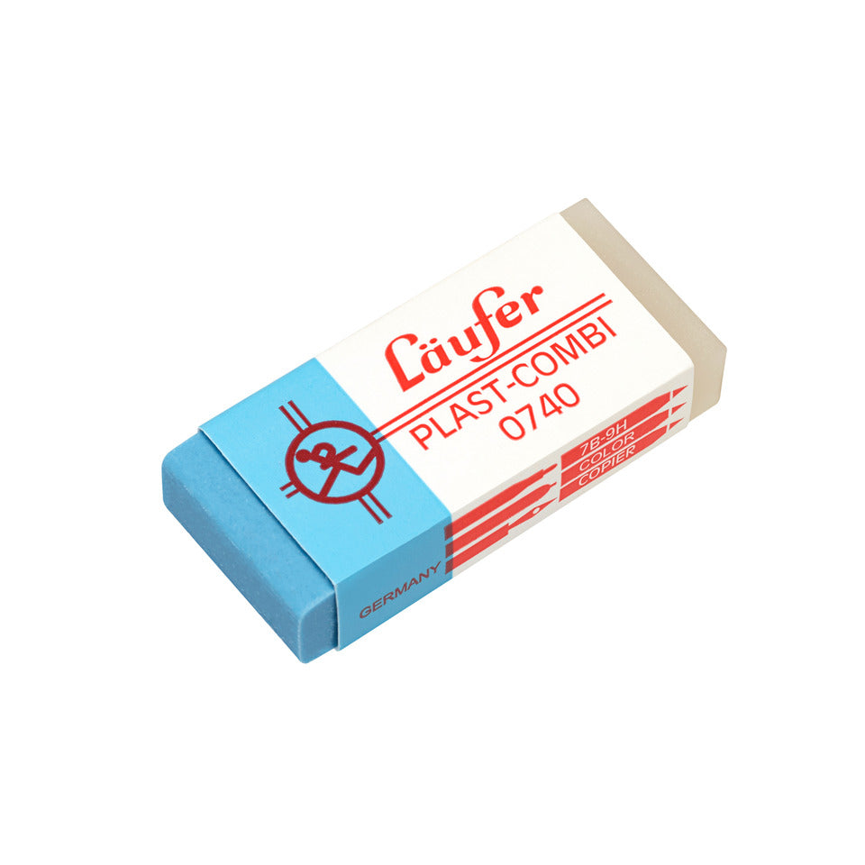 Radierer Plast-Combi, Kunststoff 46x20x9 mm, transparent blau LÄUFER 07400