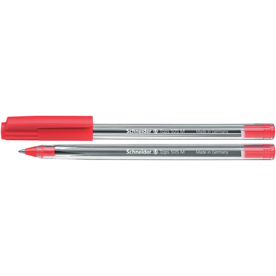 Kugelschreiber Tops 505, Kappenmodell, M, rot, Farbe des Schaftes: transparent SCHNEIDER SN150602 SCHNEIDER SN150602 Einweg
