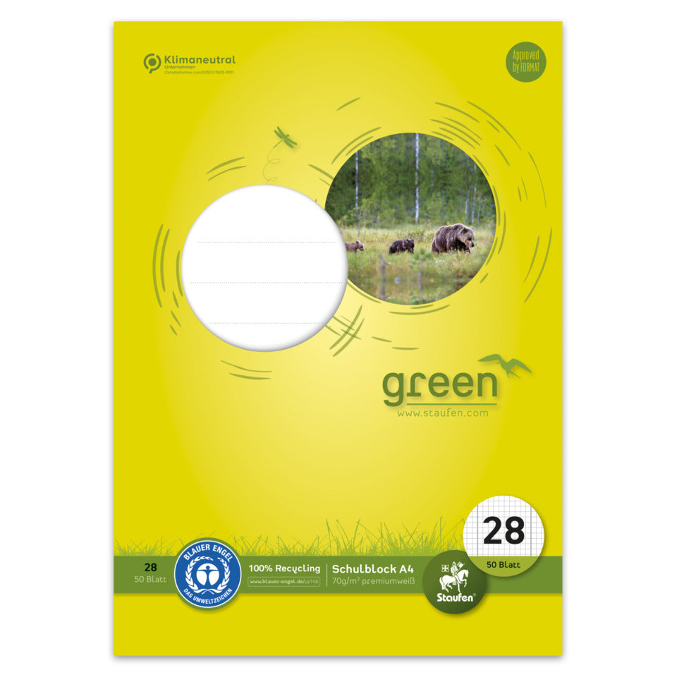 Schulblock, A4, 70g/m², 50 Blatt, Lin.28, kariert STAUFEN GREEN 040750028 STAUFEN GREEN 040750028 70g