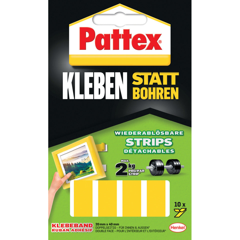 Klebestrips, 10 Stück, gelb ablösbar PATTEX 9H PXMS1 HENKEL 9H PXMS1 10St