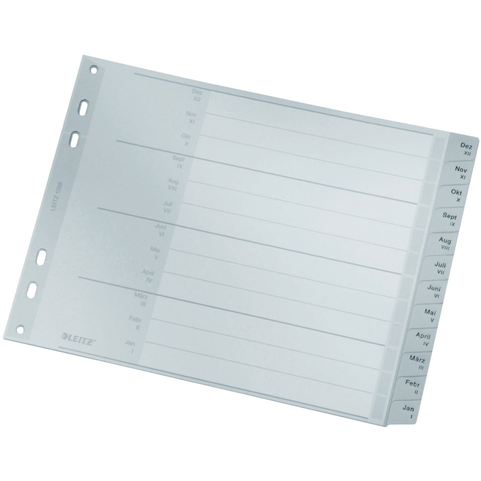 Plastikregister Dez-Jan, A4, PP, 12 Blatt, grau LEITZ 1288-00-85 LEITZ 12880085 Plastik 1/2 Höh
