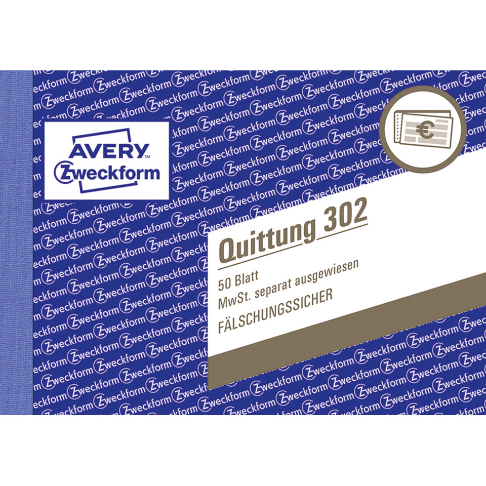 Quittung MwSt. separat ausgewiesen, A6 quer, 50 Blatt AVERY ZWECKFORM 302 ZWECKFORM 302 A6q/50Bl