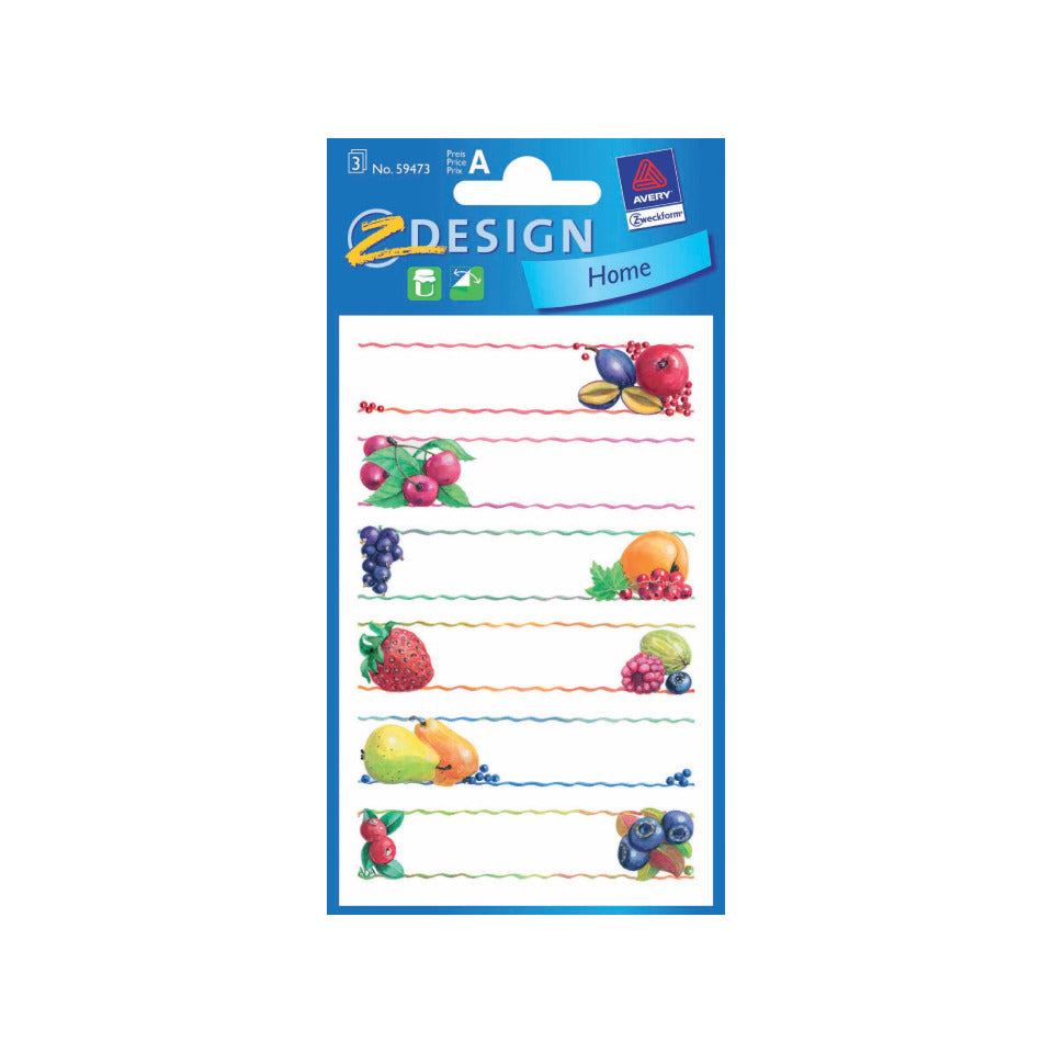 Haushaltsetiketten Früchte+Welle, 76x120mm, 18 Stück AVERY ZWECKFORM 59473 ZWECKFORM 59473  18 Stück