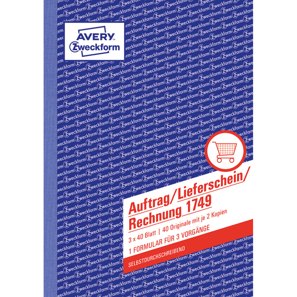Auftrag/Lieferschein/Rechnung, A5, selbstdurchschreibend, 3x40 Blatt AVERY ZWECKFORM 1749 ZWECKFORM 1749 Rechn,Auftr,Lief,