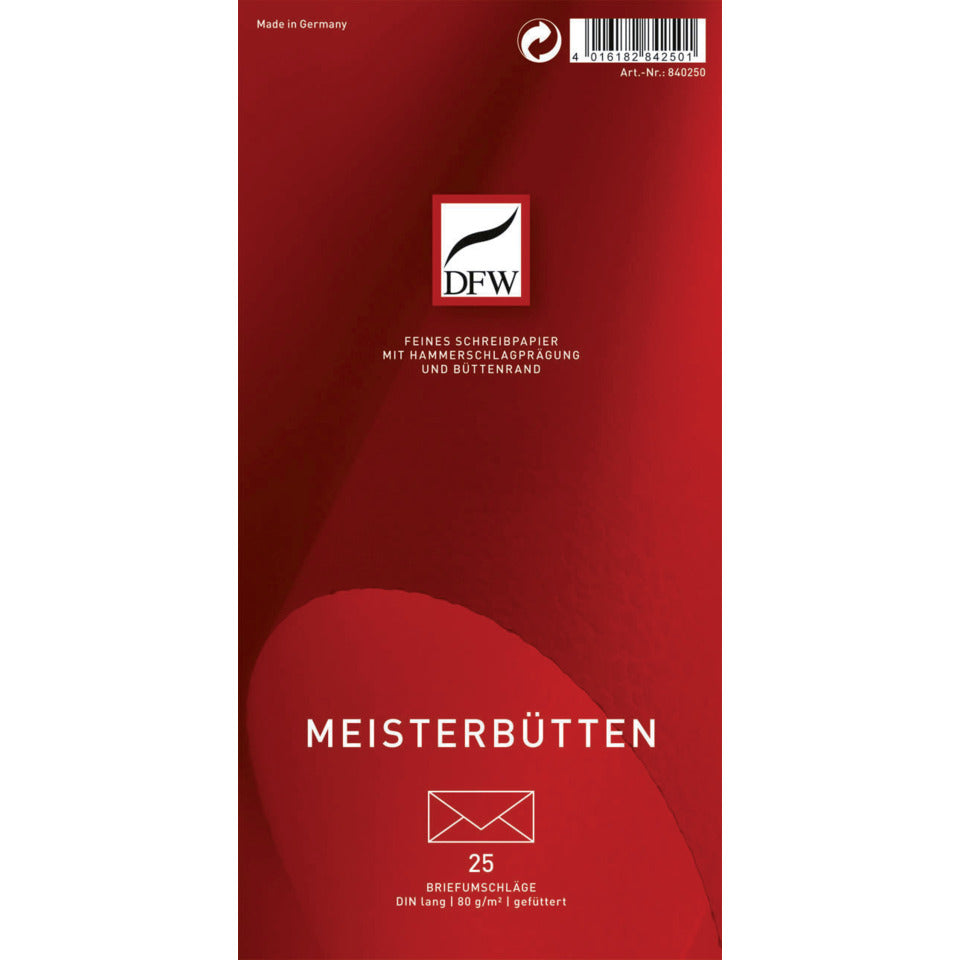 Briefumschlag Meisterbütten, DIN lang, 80g/m², 25 Stück, weiß DFW 840250 DFW 840250 Meisterbütten