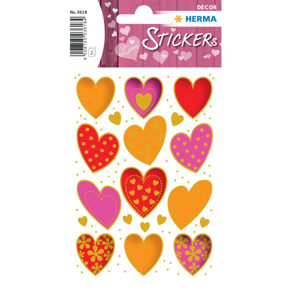 Sticker Herzen, Goldprägung, 12 Stück HERMA 3618 HERMA 3618 Decorsticker Goldprägung
