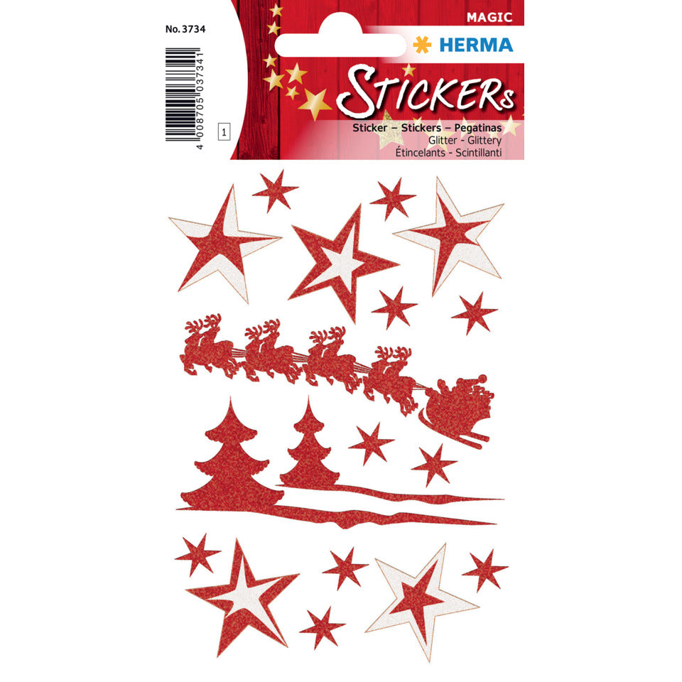 Weihnachtssticker Schlittenfahrt, 18 Stück HERMA 3734 HERMA 3734 Glitter