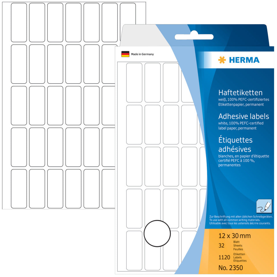 Etiketten permanent, 12x30mm, 1120 Stück, weiß HERMA 2350 HERMA 2350 permanent haftend