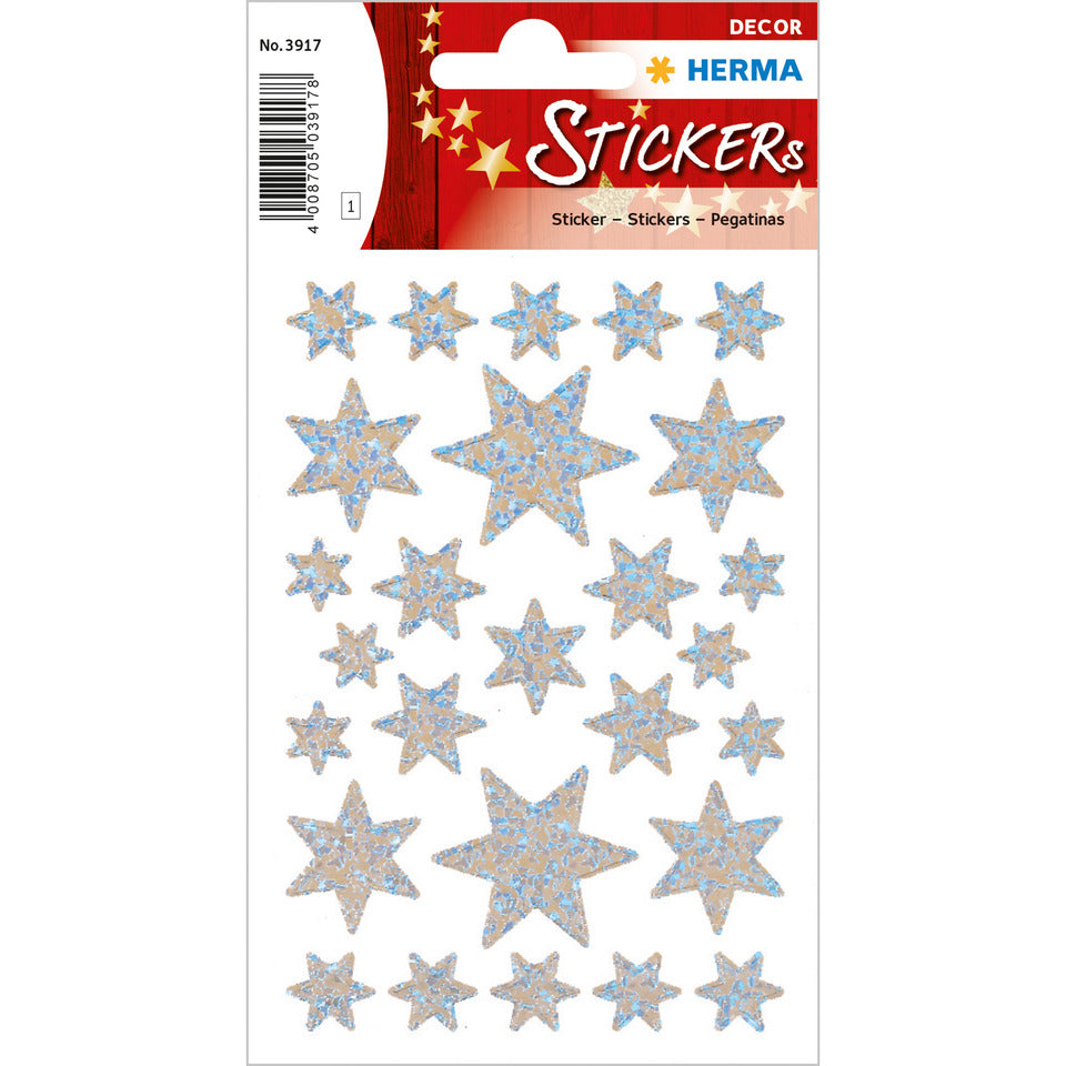 Sticker Sterne 6-zackig, silber/irisierende Folie, 27 Stück HERMA 3917 HERMA 3917 Weihnachten Irisfol