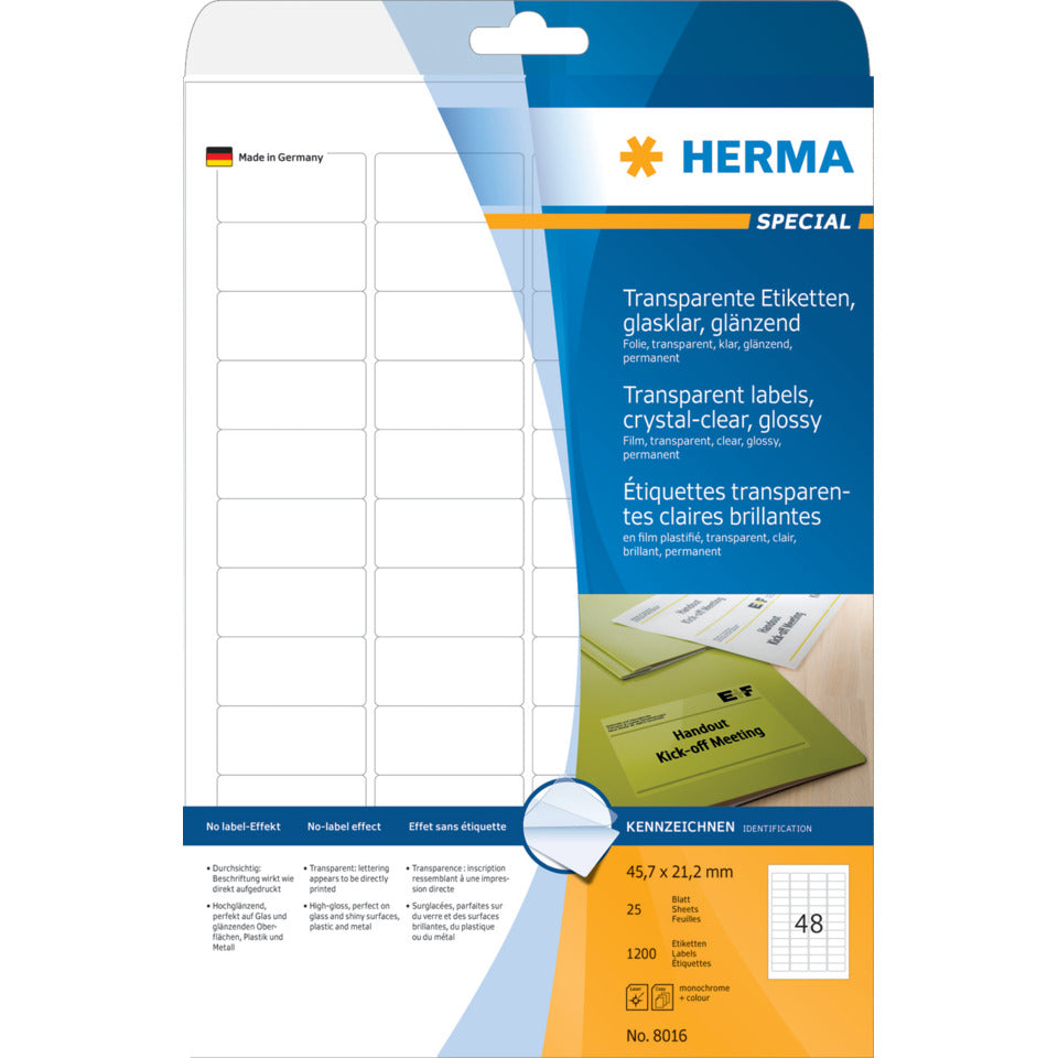 Folienetiketten permanent, 45,7x21,2mm, wetterfest, 1200 Stück, transparent HERMA 8016 HERMA 8016 wetterfest  1200St