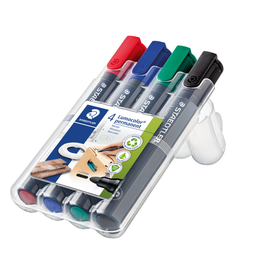 Permanentmarker Lumocolor®, Rundspitze, nachfüllbar, 2mm, Box mit 4 Farben STAEDTLER 352 WP4