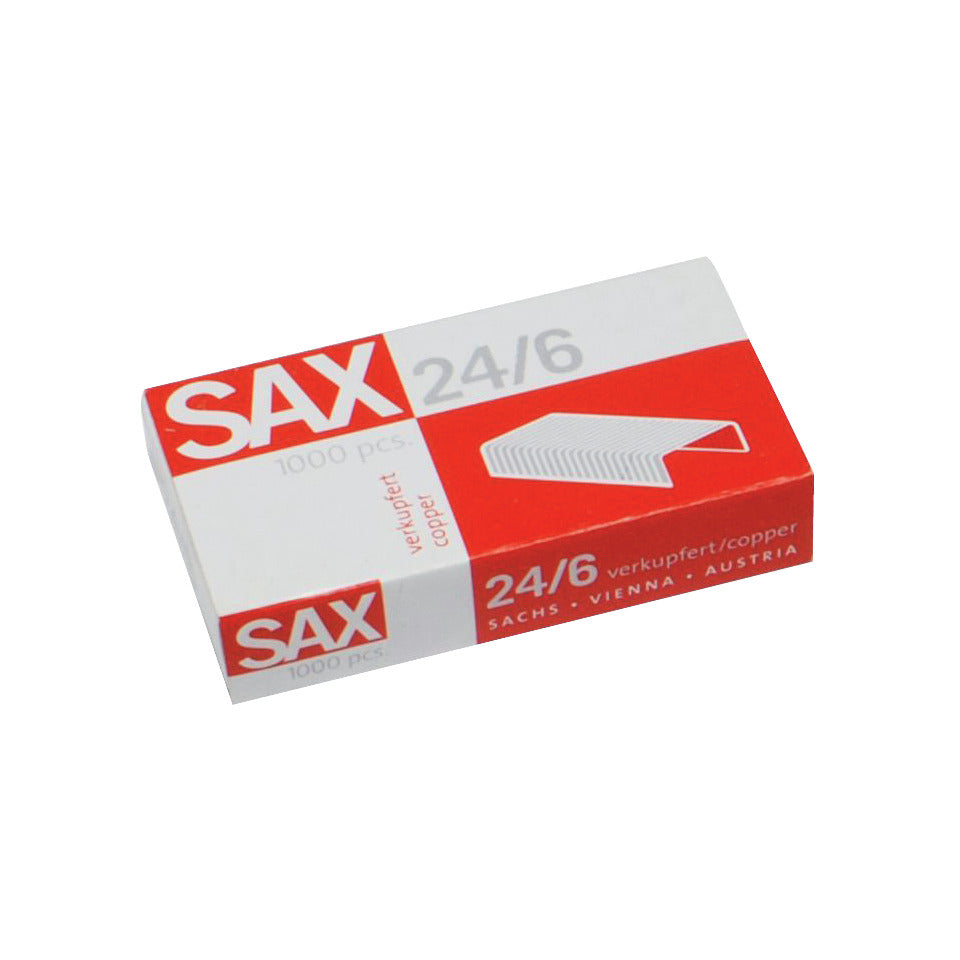 Heftklammern, 24/6 DIN, verkupfert, Metalldraht, Kapazität 25 Blatt, 1000 Stück SAX 1-246-01 SAX 1-246-01 1000ST Verkupfert