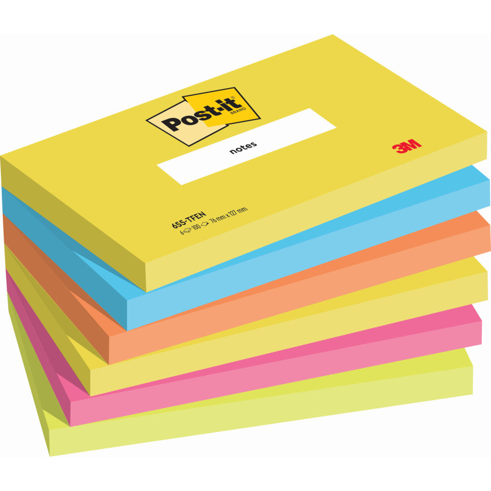 Haftnotizblock Energetic Collection, 76x127mm, 6x100 Blatt POST-IT 655-TFEN POST-IT 655TFEN 100Bl  6St