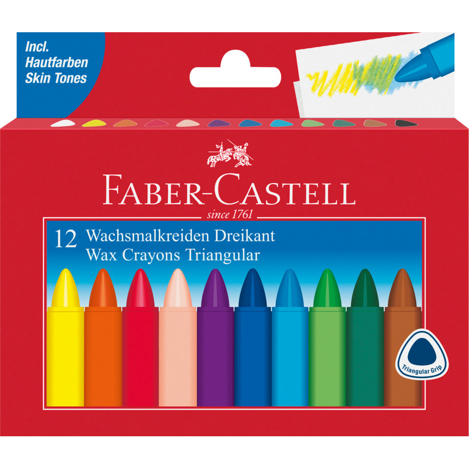 Wachsmalkreide dreikant, wasserfest, 12 Stück FABER CASTELL 120010 Faber Castell 120010 Dreikant wasserfest