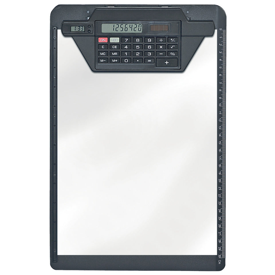 Schreibplatte A4 aus Polystyrol, mit 8-Digit-Solar-Rechner, Papieranschlagkante links ECOBRA 792250 ECOBRA 792250 m.Solarrrechner