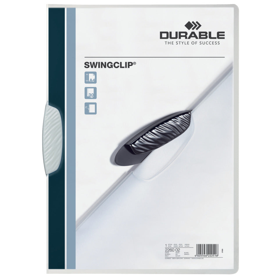 Klemm-Mappe SWINGCLIP®, PP, 30 Blatt, weiße Klemme, Mappe transparent DURABLE 2260 02 DURABLE 2260 02 30BL