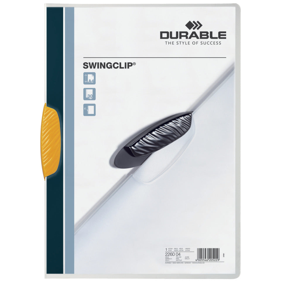 Klemm-Mappe SWINGCLIP®, PP, 30 Blatt, gelbe Klemme, Mappe transparent DURABLE 2260 04 DURABLE 2260 04 30BL