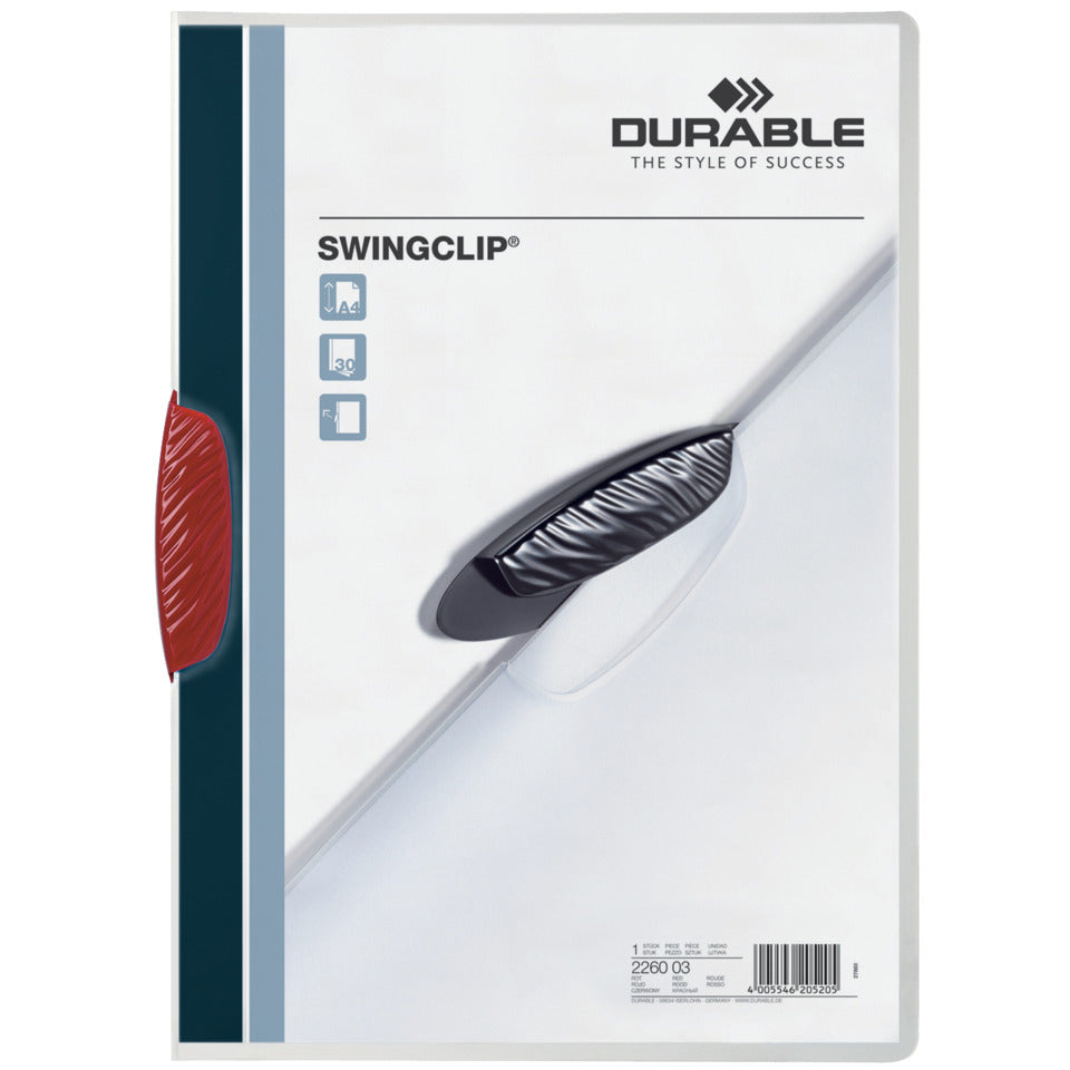 Klemm-Mappe SWINGCLIP®, PP, 30 Blatt, rote Klemme, Mappe transparent DURABLE 2260 03 DURABLE 2260 03 30BL
