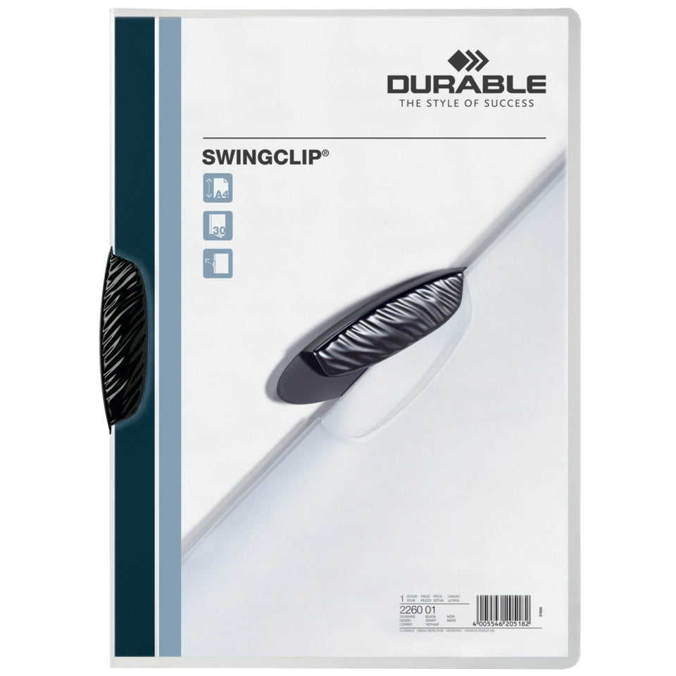 Klemm-Mappe SWINGCLIP®, PP, 30 Blatt, schwarze Klemme, Mappe transparent DURABLE 2260 01 DURABLE 2260 01 30BL