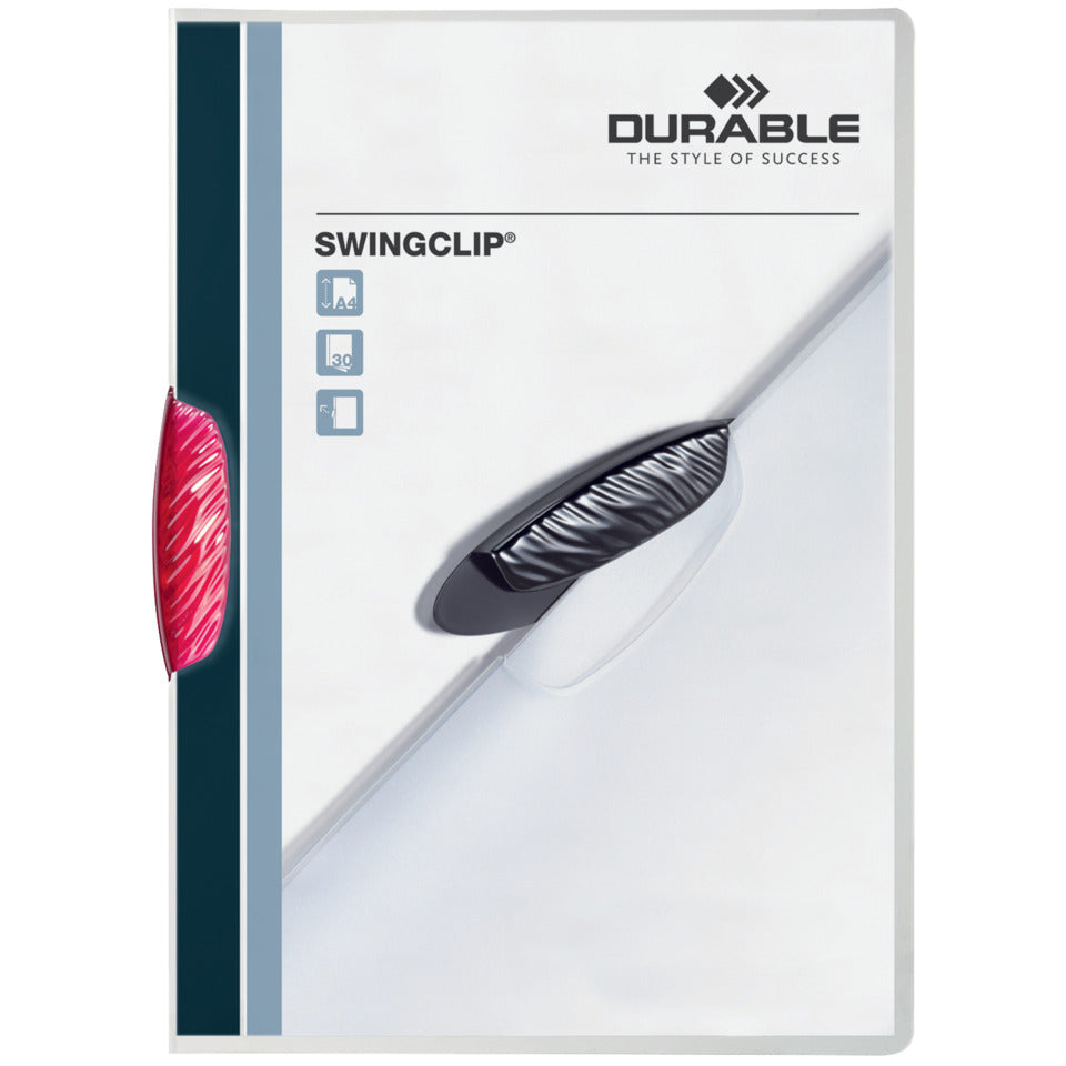 Klemm-Mappe SWINGCLIP®, PP, 30 Blatt, Klemme purpur rot, Mappe transparent DURABLE 2260 35 DURABLE 2260 35 A4 30Bl transp