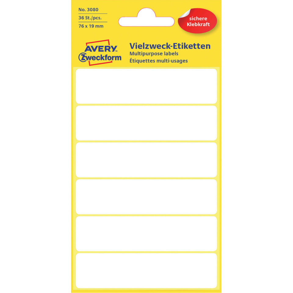 Vielzwecketiketten, 76x19mm, 36 Stück, weiß AVERY ZWECKFORM 3080