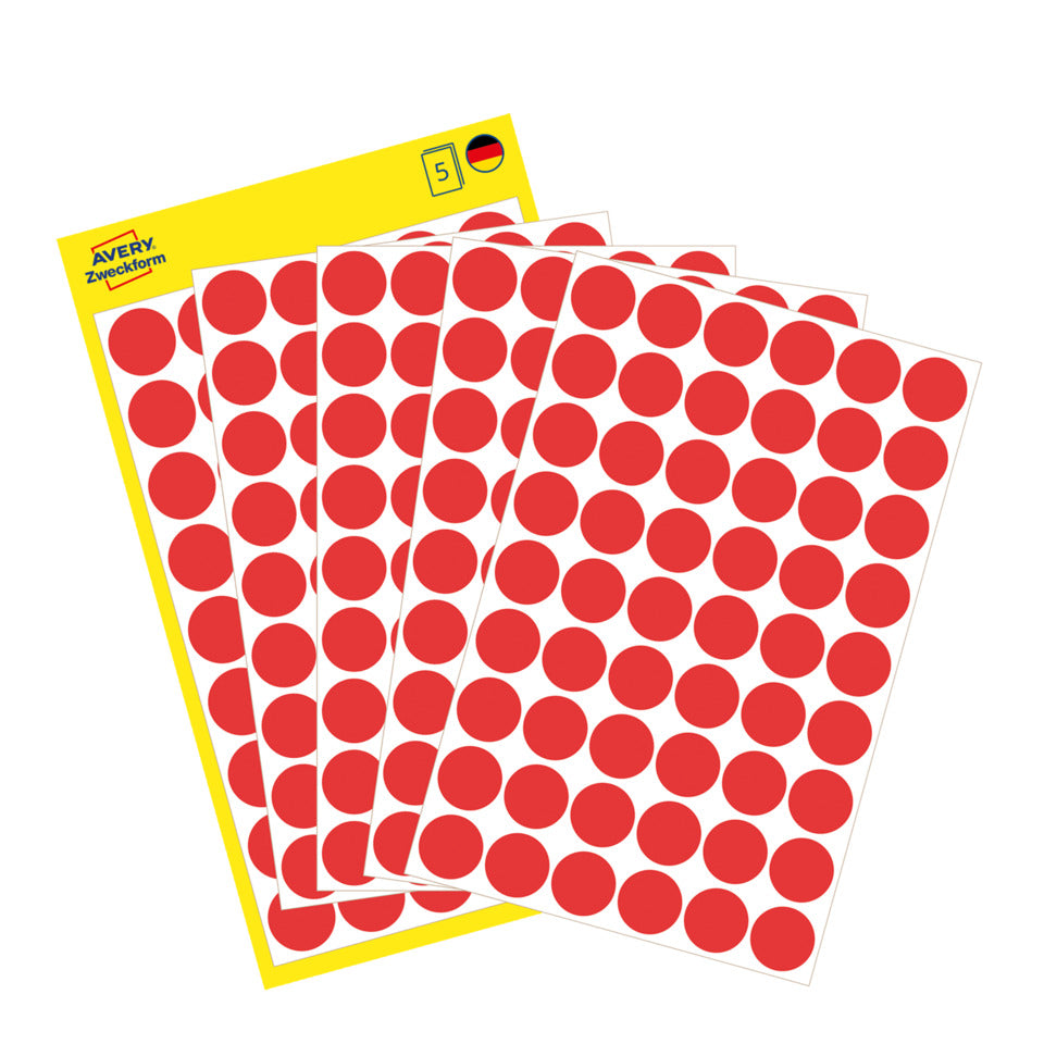 Markierungspunkte, Ø12mm, 270 Stück, rot AVERY ZWECKFORM 3141 ZWECKFORM 3141 permanent haftend