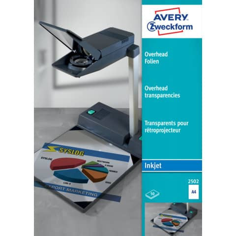 2502 Overhead-Folien, DIN A4, spezialbeschichtet, stapelverarbeitbar, Stärke:...