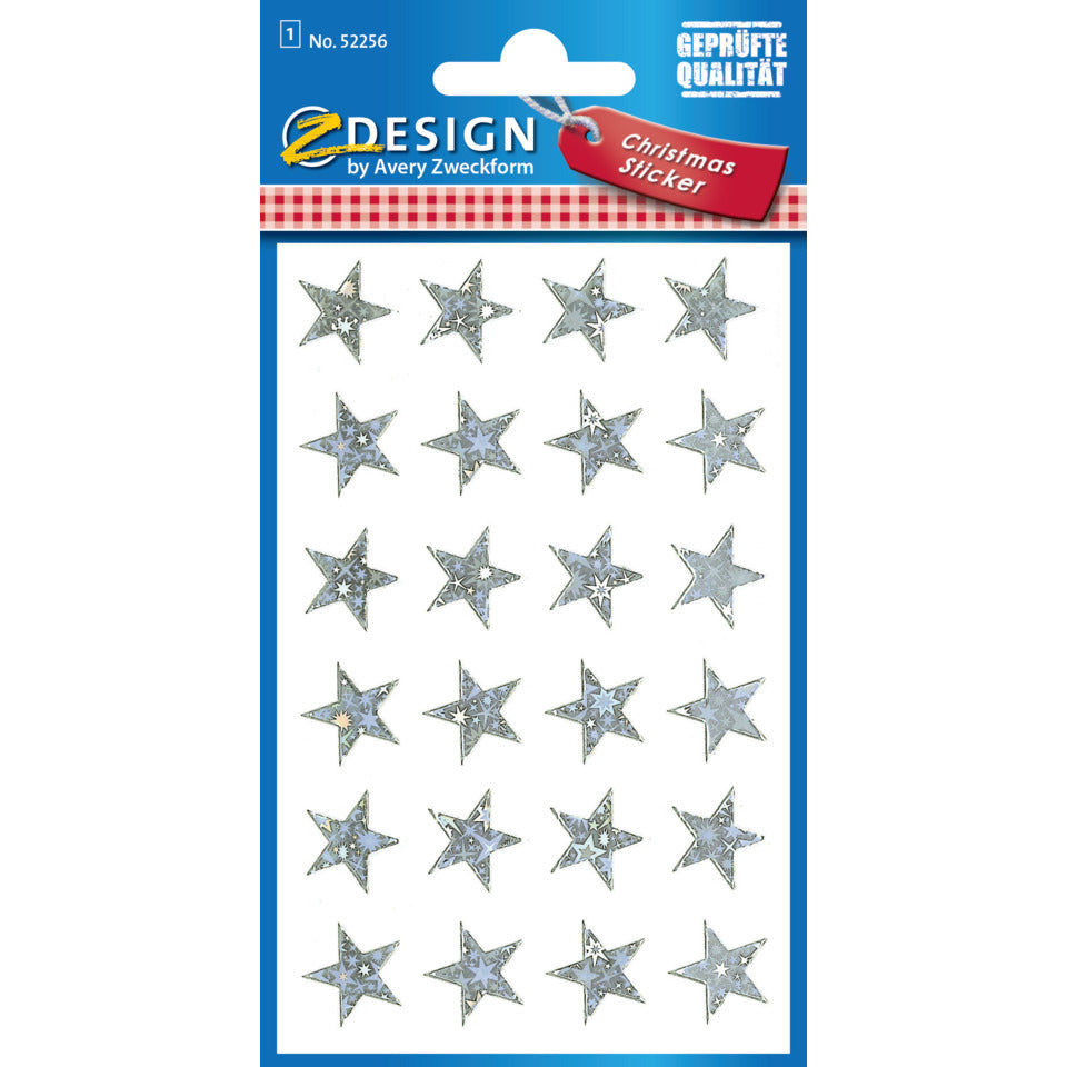 Weihnachtssticker Sterne, 14mm, 24 Stück, silber AVERY ZWECKFORM 52256 ZWECKFORM 52256 silber