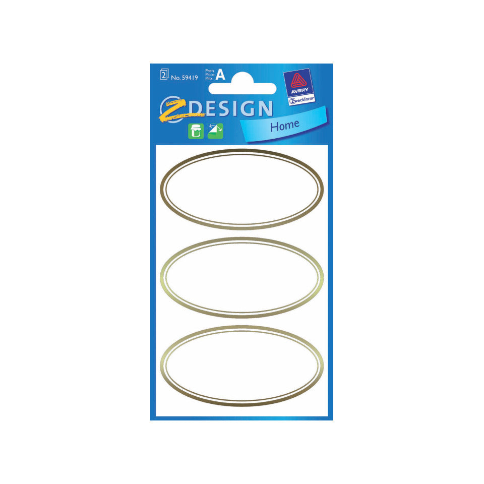 Haushaltsetiketten oval, 6 Stück, gold AVERY ZWECKFORM 59419 ZWECKFORM 59419  6 Stück