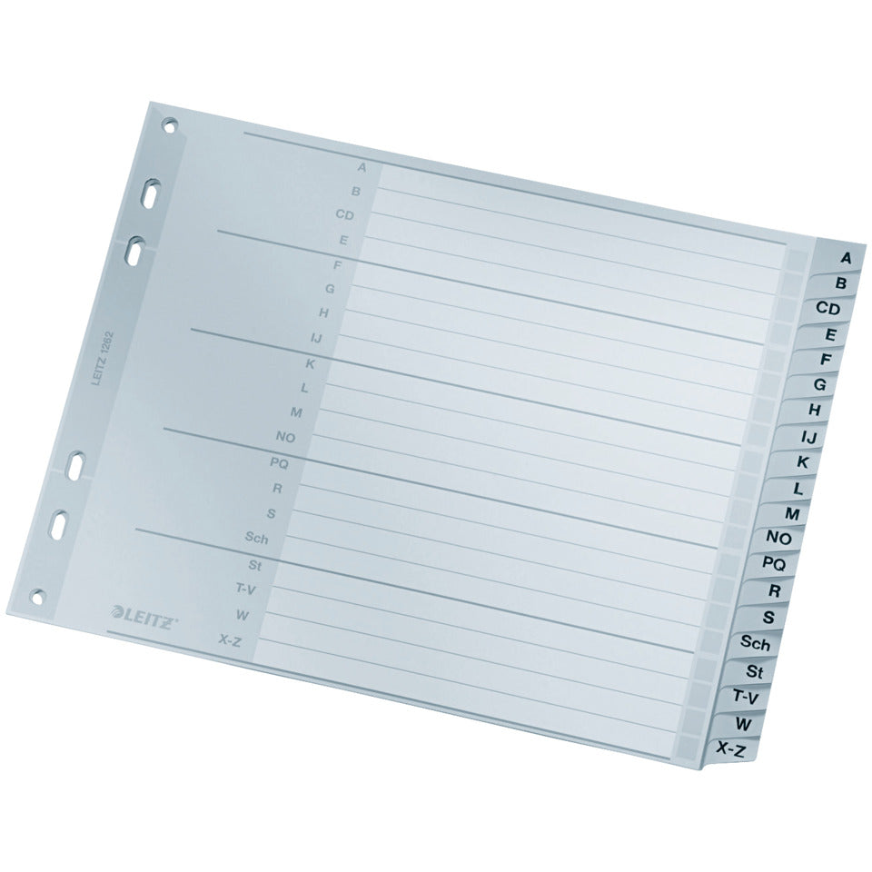 Plastikregister A-Z, A4, halbe Höhe, PP, 20 Blatt, grau LEITZ 1262-00-00 LEITZ 12620000 Plastik überbr.