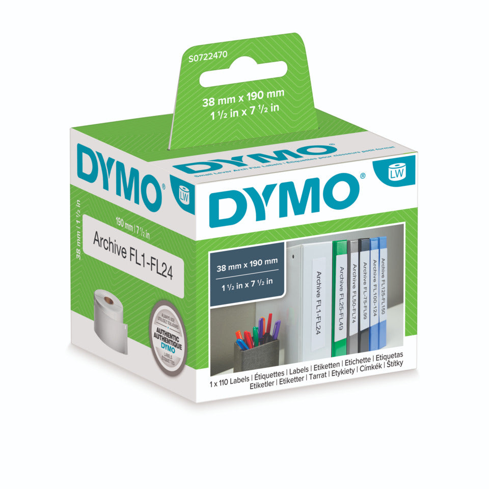 Ordneretiketten permanent, 38x190mm, 110 Stück, weiß DYMO S0722470 DYMO S0722470 99018  110ST