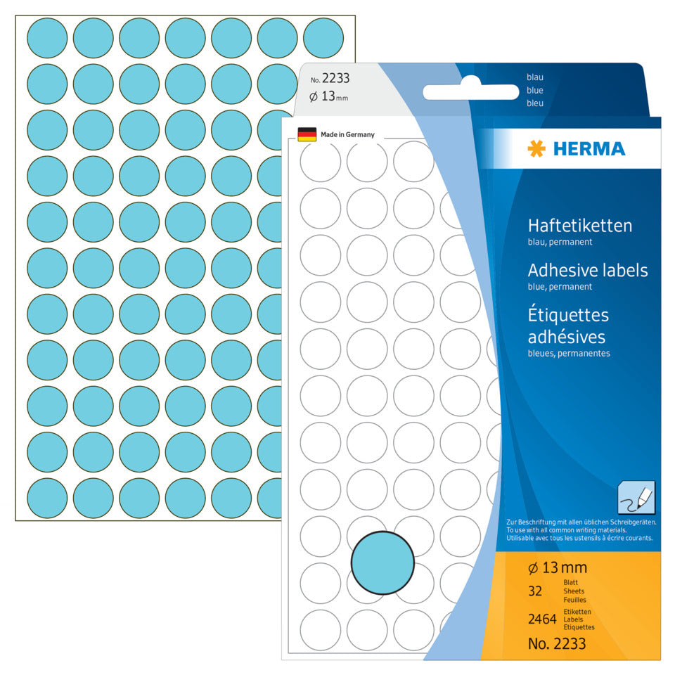 Etiketten permanent, Ø13mm, 2464 Stück, blau HERMA 2233