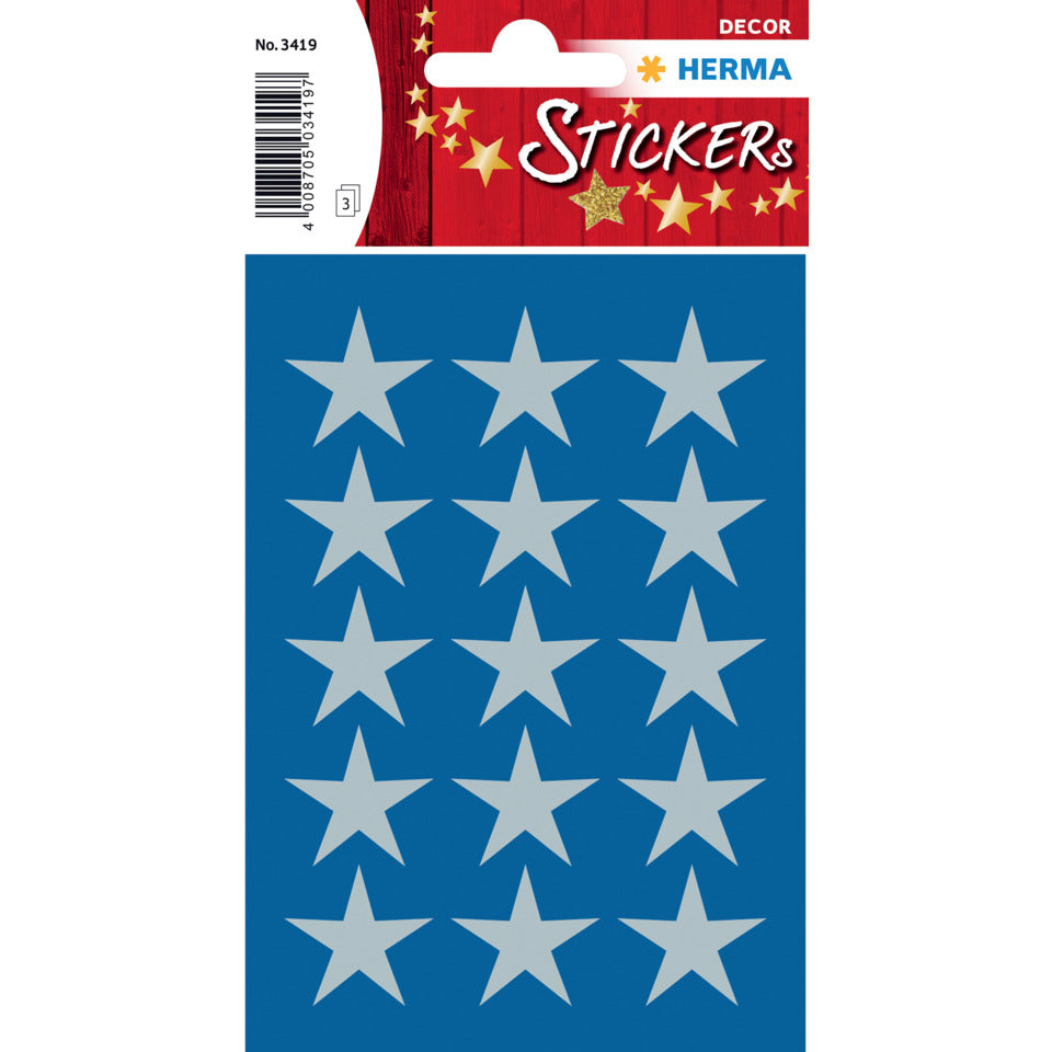 Sticker Sterne, Ø22mm, 45 Stück, silber HERMA 3419 HERMA 3419  21mm 5zackig