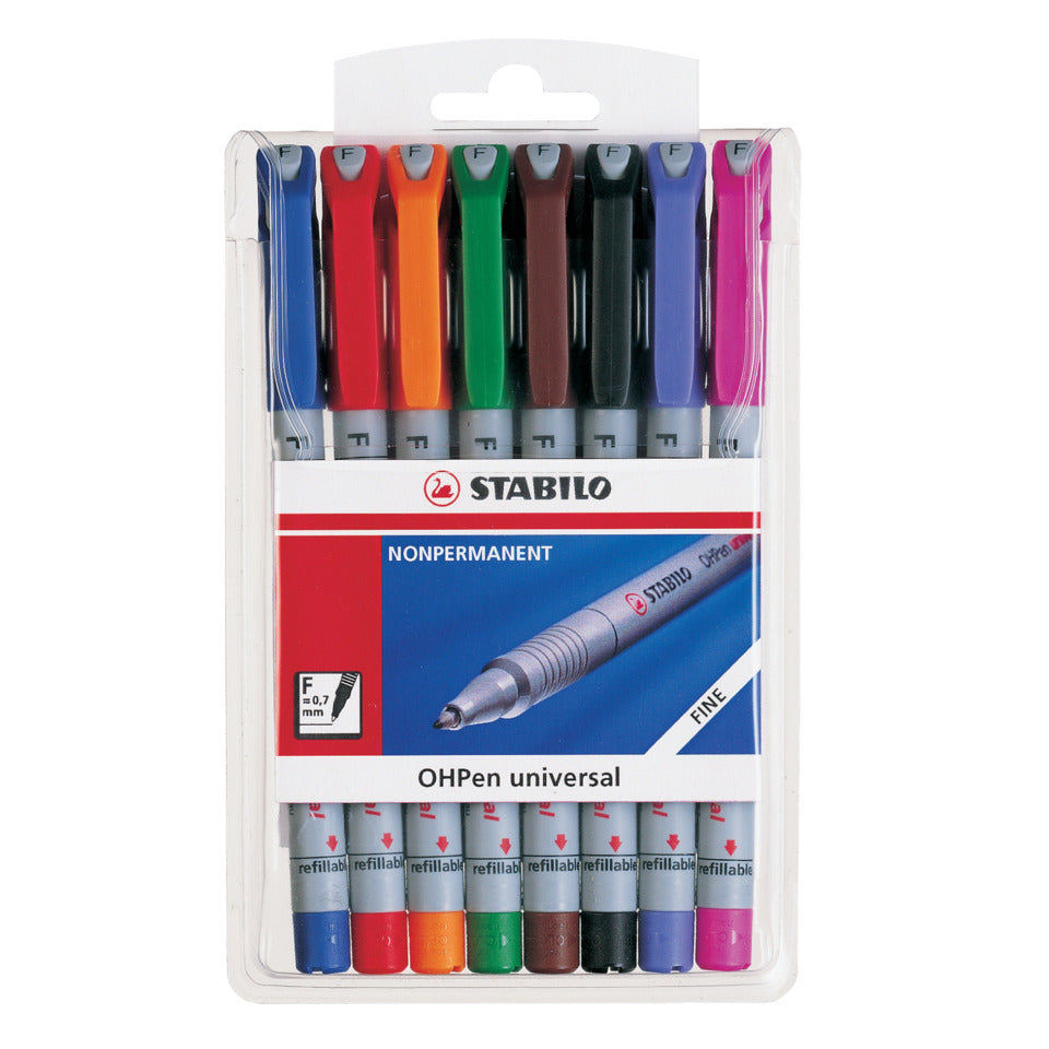Folienstift OHPen universal, 0,7 mm, wasserlöslich, Etui mit 8 Stiften STABILO 852/8 STABILO 852/8 wasserlöslich